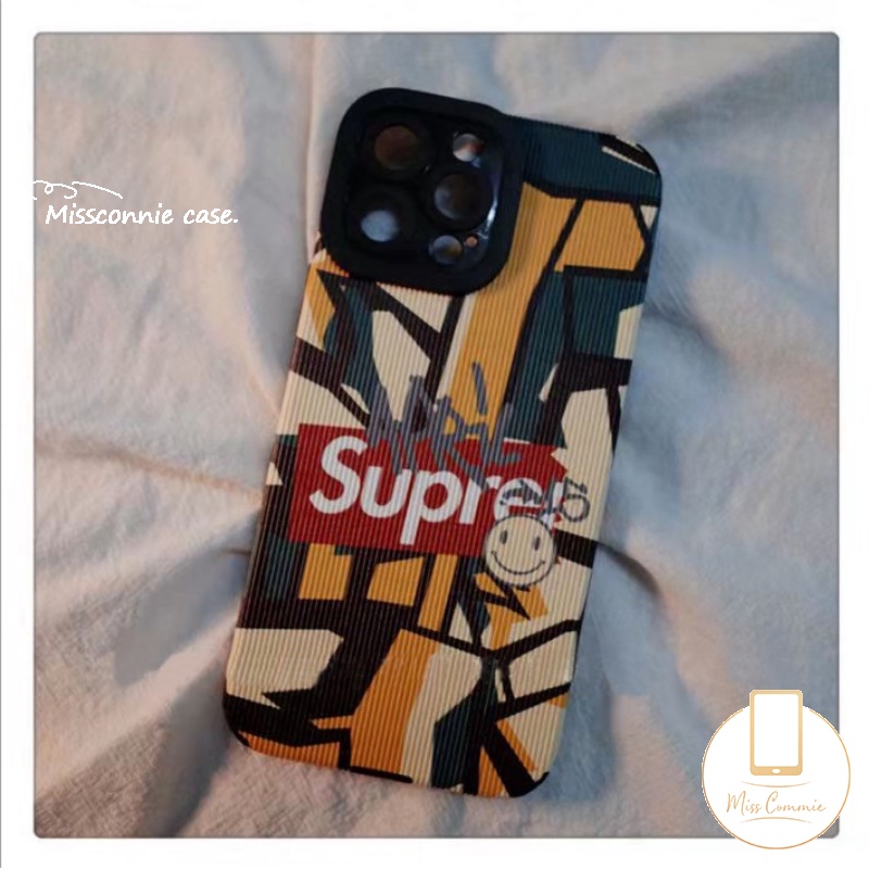 Trendy Merek Supre.me Case Kompatibel Untuk iPhone 7Plus 11 14 13 12 Pro MAX XR 78 Plus X XS MAX Kartun Lucu Graffiti Lembut Tpu Silicon Shockproof Mewah Tekstur Kulit Cover