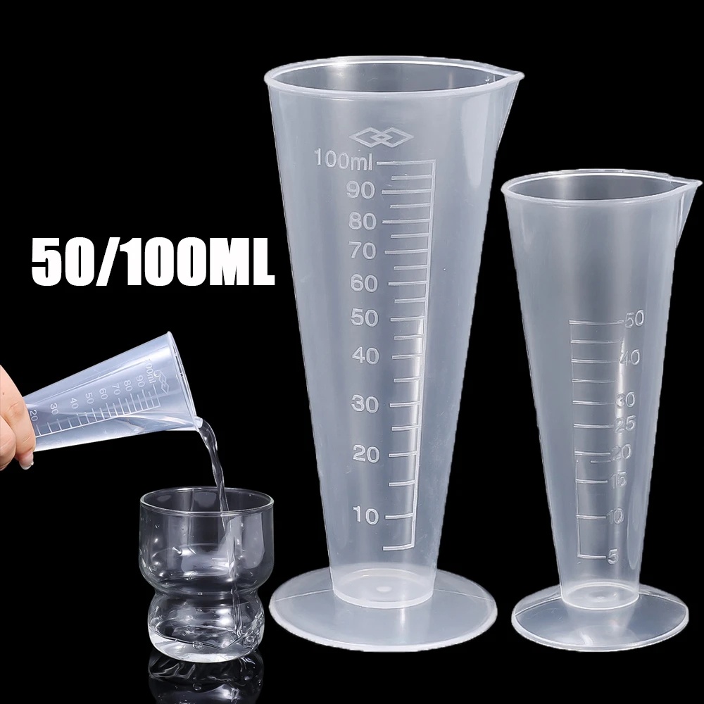 50/100ml Gelas Ukur Segitiga Transparan Medis Profesional Kimia Alat Laboratorium Plastik Bening Graduated Segitiga Scale Cup Bartender Baking Untuk Aksesoris Dapur