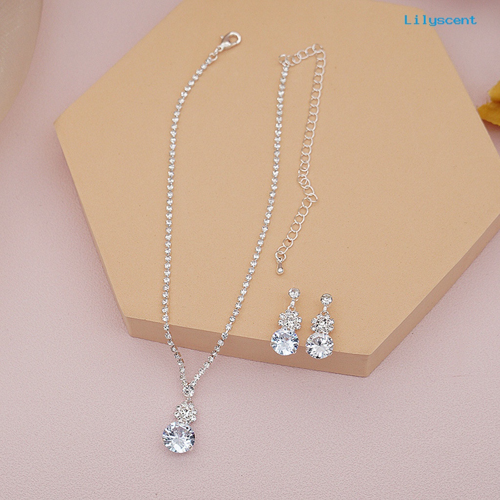 [LS]1 Set Perhiasan Pernikahan Elegan Set Untuk Wanita Cubic Zirconia Kristal Imitasi Choker Kalung Anting Pengantin Berlian Imitasi Aksesoris Fashion