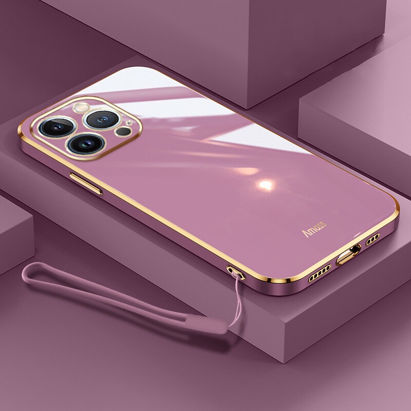 Andyh Casing Ponsel Plating Tepi Lurus Baru Untuk OPPO Reno9 9Pro 9Pro Plus 10 10Pro 10Pro Plus Cover Ponsel Silikon Plating Fashion Mewah Dengan lanyard Gratis