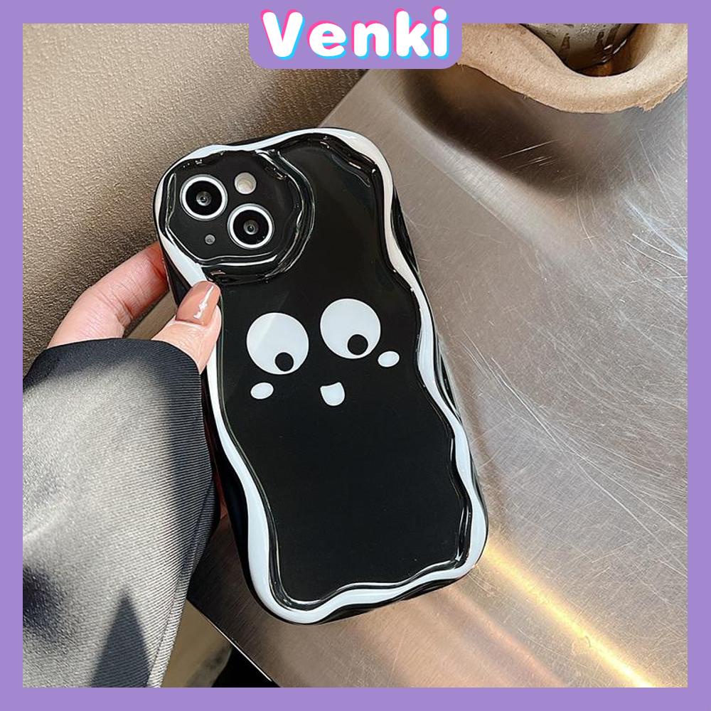 VENKI - For iPhone 11 Phone Case Curved Edge Wave Case Glossy Black TPU Airbag Shockproof Camera Case Cute Funny Face Compatible with iPhone 14 13 Pro max 12 Pro Max xr xs max 7 8