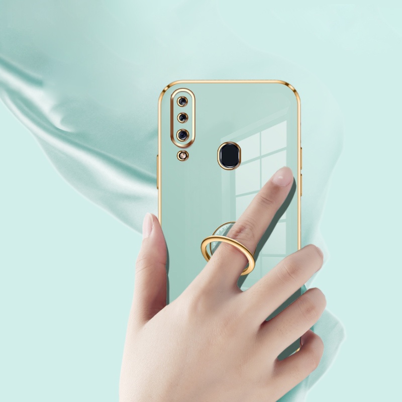 Andyh Casing Ponsel Silikon Ultra Tipis Untuk Samsung Galaxy A30 A20 M10S A10S M01S A20S Deluxe Fall Protection Gold Band Dengan Cincin Jam Dan Lanyard Gratis