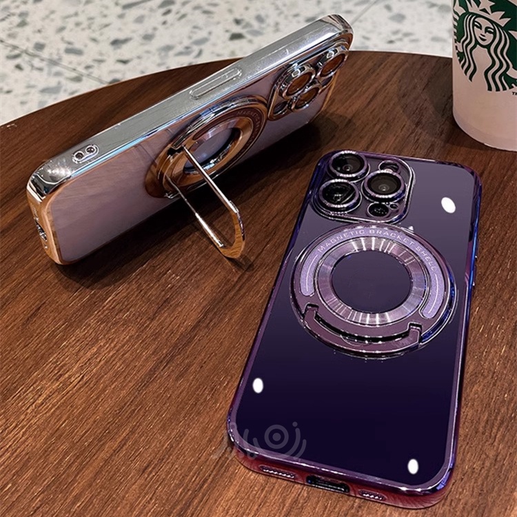 IPHONE Luxury Plating Kickstand Holder Untuk casing Magnet Untuk Iphone14Plus11 13 12 14 Pro Max Shockproof Cover casing Bening