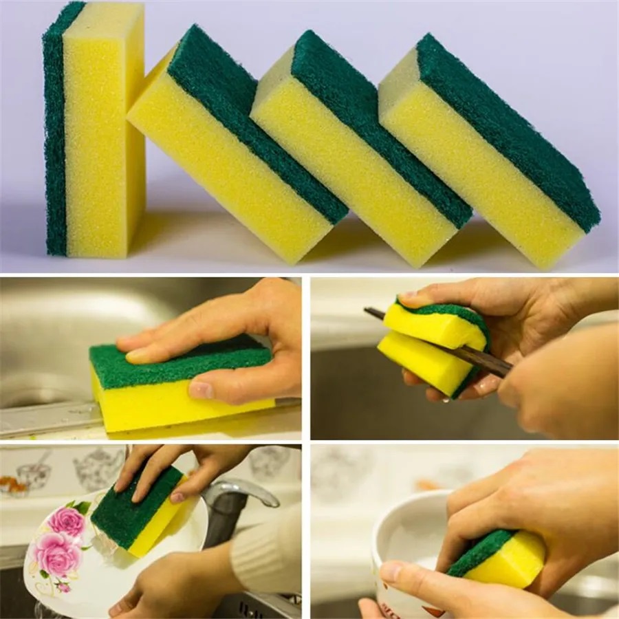 Spon Cuci Piring 2 Sisi Kuning Hijau Spons Sabut Cuci Kotak Murah - MKM