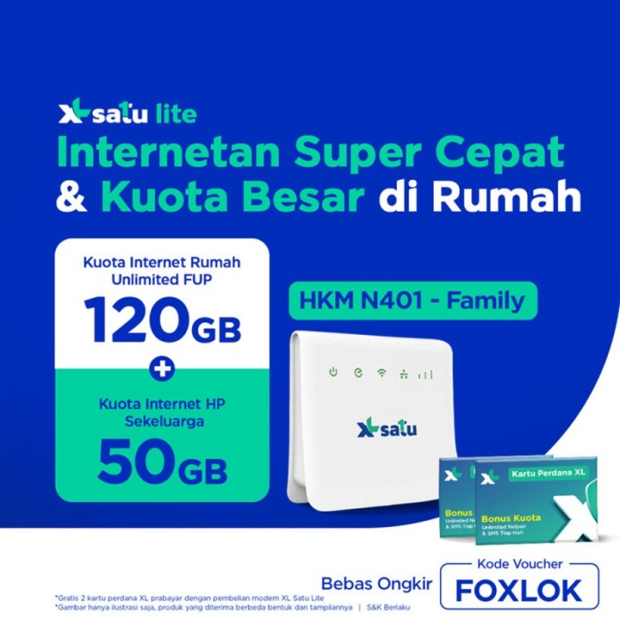 XL SATU Lite Family - Internet Rumah Unlimited + Kuota HP 50GB - XL SATU FAMILY