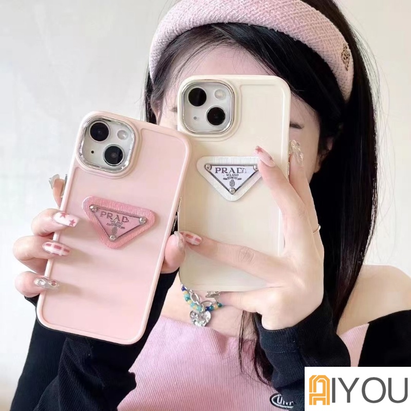 IPHONE Populer ins Gadis 3D Segitiga Label Hitam Putih pink Lembut tpu Ponsel Kasus Untuk Iphone14 14 pro 14 plus 14 pro max 11 promax 12 promax 13promax