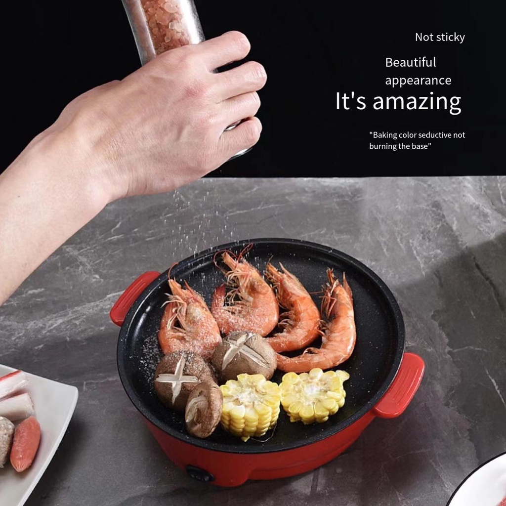 BBQ Electric Pan BBQ Panci Listrik Anti Lengket Kekuatan Api Ganda Bagian Bawah Pembuangan Panas Grill Pan Panggangan