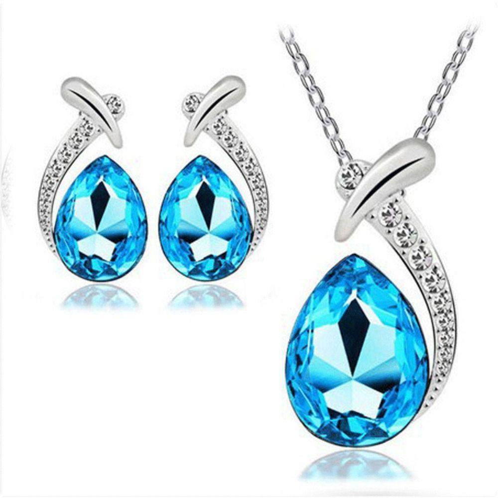 Needway   Set Perhiasan Wanita Trendi Vintage Mewah Liontin Klasik Shiny Angel Tears Jewelry