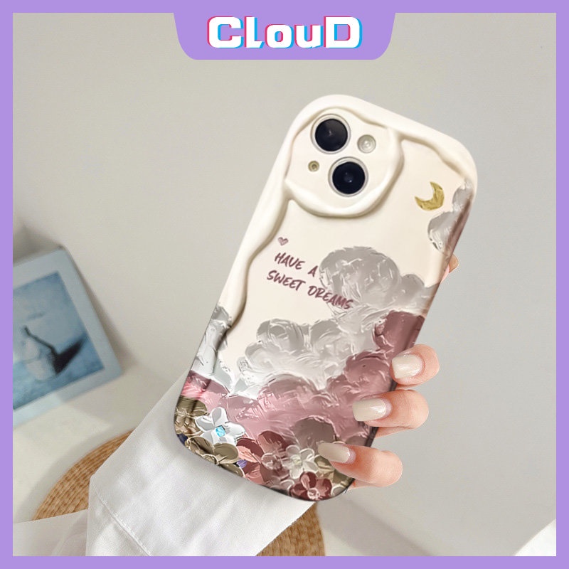 IPHONE Casing Ponsel 3D Wavy Curved Edge Glossy Kompatibel Untuk Iphone11 12 14 13 Pro Max 7Plus XR X XS Max6 6s 7 8 Plus SE 2020 Lembut Tpu Lukisan Minyak Bunga Shockproof Cover