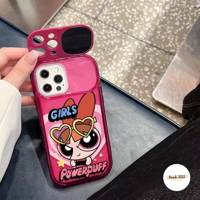 Flip Make Up Mirror Case Untuk OPPO A12 A15 A57 A5s A7 A53 A5 A9 A3s A31 A33 2020 A12E A77s A35 A77 A15s A11 A11K Lucu The Powerpuff Girls Lucu Graffiti Stiker Kreatif Soft Cover