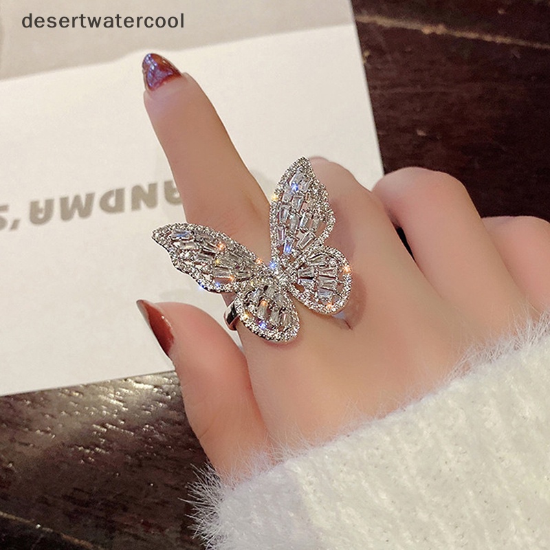 Deid Zirkon Cincin Kupu-Kupu Permata Batu Pembukaan Berlebihan Cincin Buku Jari Besar Martijn