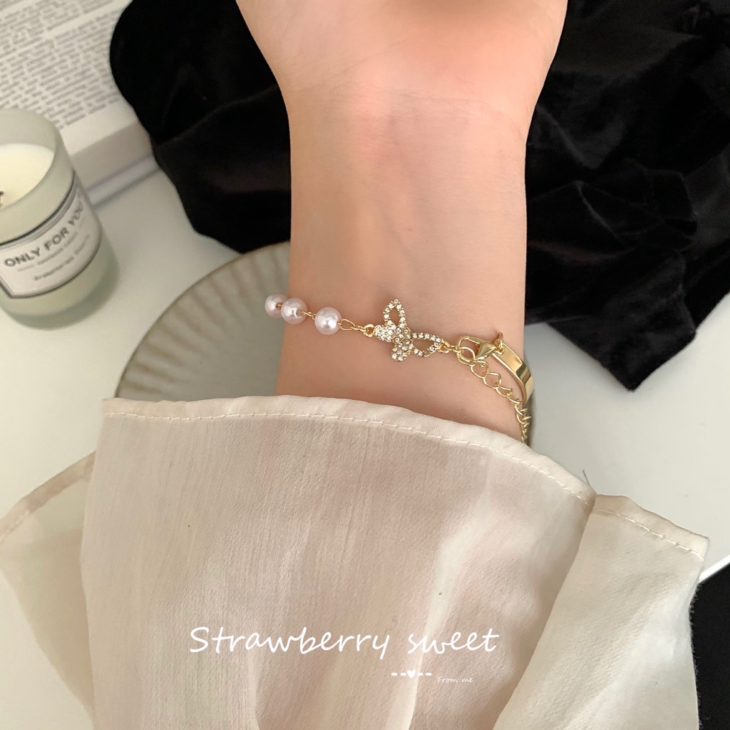 Super Peri Mawar Gelang~French Mutiara Kupu-Kupu Kecil Wangi Camellia Temperamen Retro Gelang Gelang Perempuan