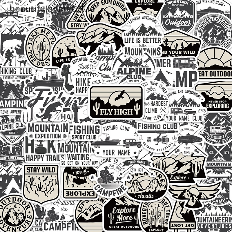 {Cantik} 56 Pcs Hitam Putih Di Luar Ruangan Kartun Graffiti Stiker Mobil Gitar Koper Laptop Decal DIY Diary Album Kulkas Sticker Hadiah~