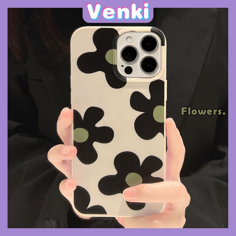 VENKI - Untuk iPhone 11 iPhone Case Off White Glossy TPU Soft Case Shockproof Protection Camera Pump Cute Flower Kompatibel dengan iPhone 14 13 Pro max 12 Pro Max xr xs max 7Plus 8Plus