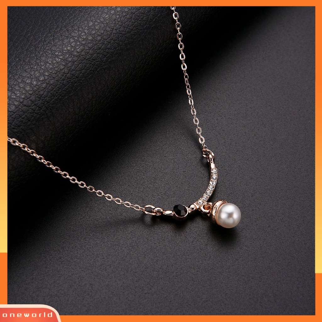 [ONE] 1set Set Perhiasan Geometris Mutiara Imitasi Berlian Imitasi Electroplating High Gloss Dekorasi Hypoallergenic Aksesoris Pengantin Kalung Anting Set Perhiasan Aksesori