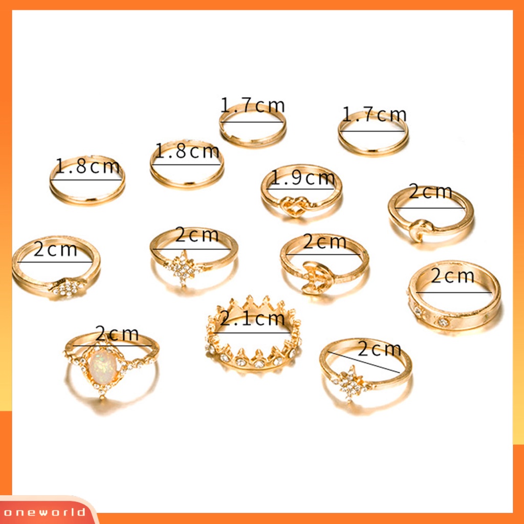 [ONE] 13pcs/set Cincin Fashion Berlian Imitasi Bersinar Mahkota Bulan Bintang Knuckle Ring Untuk Pesta