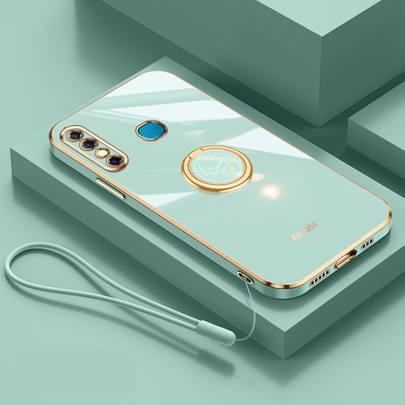 Andyh Casing Ponsel Silikon Ultra Tipis Untuk Infinix Hot8 Pro X650 X650C Deluxe Perlindungan Jatuh Pita Emas Dengan Jam Cincin Dan Lanyard Gratis