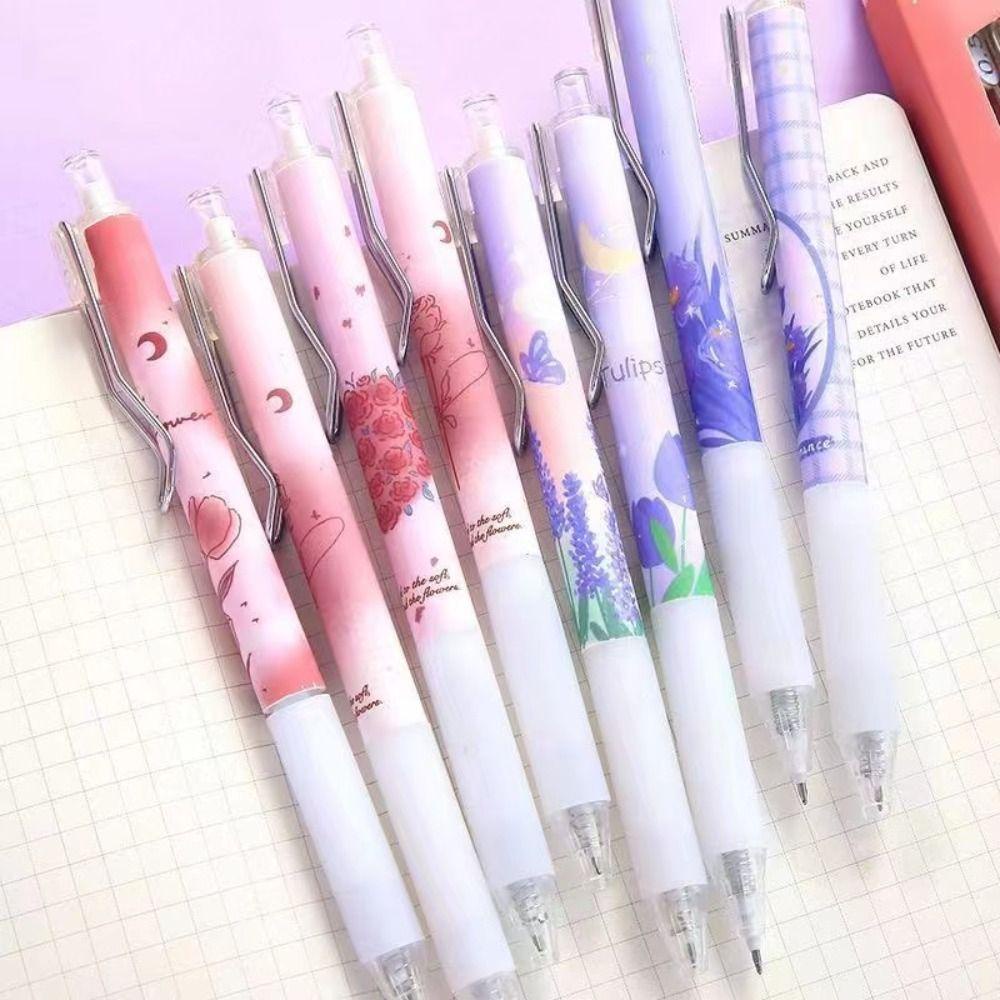 Nanas 4PCS /Set Gel Pulpen Perlengkapan Kantor Sekolah Mawar Dengan Klip Alat Tulisan Tinta Hitam Press Type Signature Pen