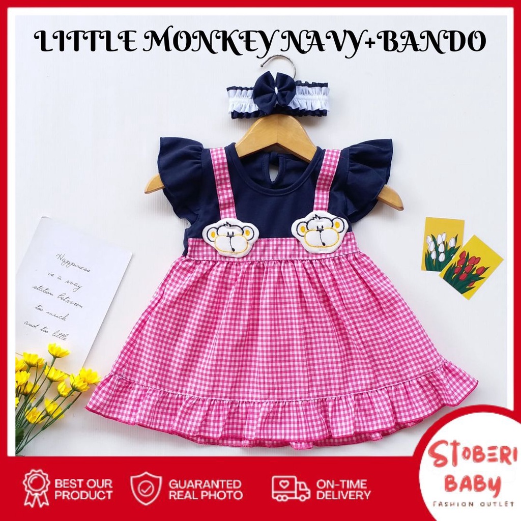 stoberi baby - QIU2 LITTLE MONKEY Baju Bayi Model Dress MURAH Baby Girl (0-6 bulan) Dress Anak Perempuan