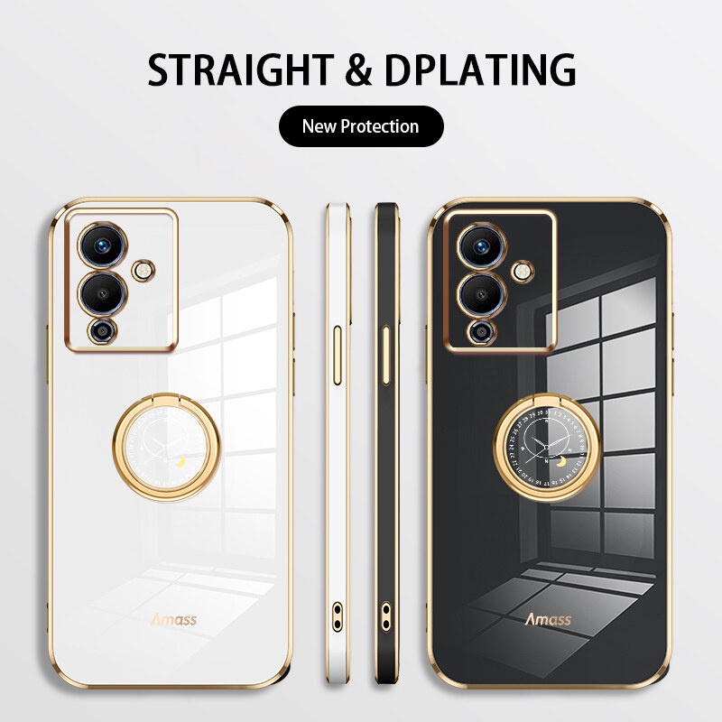 Andyh Casing Ponsel Silikon Ultra Tipis Untuk Infinix Note12 Pro 4G 5G X671B X676B Deluxe Fall Protection Gold Band Dengan Jam Cincin Dan Lanyard Gratis