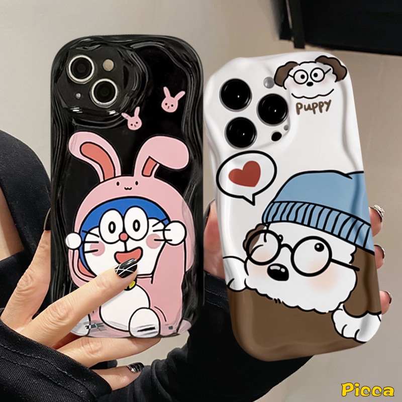 Untuk Realme C53 C15 C35 C25Y C55 C12 C33 Realme 5 9i 6i 5i 5s 7i C31 C21 C25 C21Y C20 C25s C11 C30 C17 C3 C20A Lucu Doraemon Kelinci Cute Puppy Pasangan 3D Wavy Curved Edge Soft Case