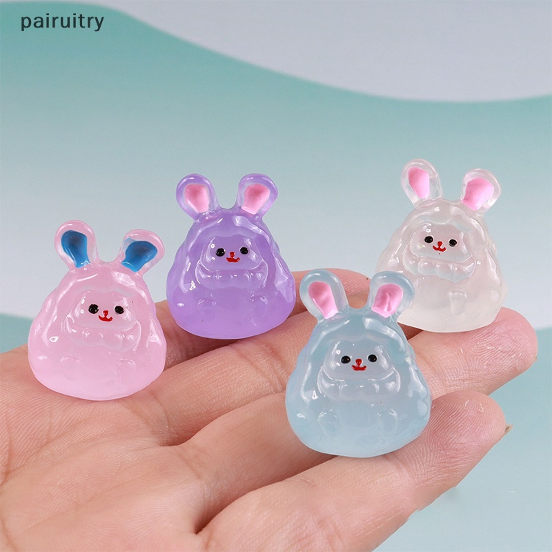Prt 2pcs Miniatur Boneka Kartun Kelinci Bercahaya Lucu Resin Bunny Ornamen Mobil Dekorasi Rumah PRT