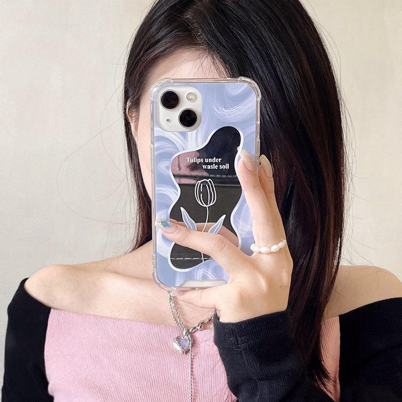 IPHONE Bagus!Casing Plastik Keras Cermin Tulip Ungu HP iP Iphone14+Plus 11 12 13 Pro Max FTD Woman Girl Casing Apple