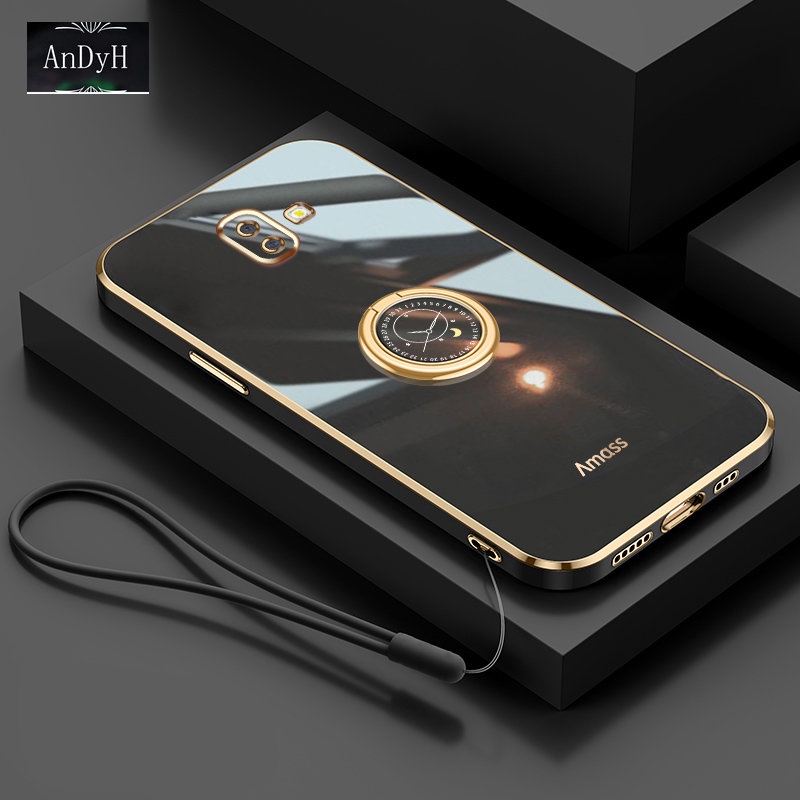 Andyh Casing Ponsel Silikon Ultra Tipis Untuk Samsung Galaxy J6 Prime J6 Plus J6+ J7 Prime J7 2017 J730 J7 Pro Deluxe Fall Protection Gold Band Dengan Cincin Jam Dan Lanyard Gratis