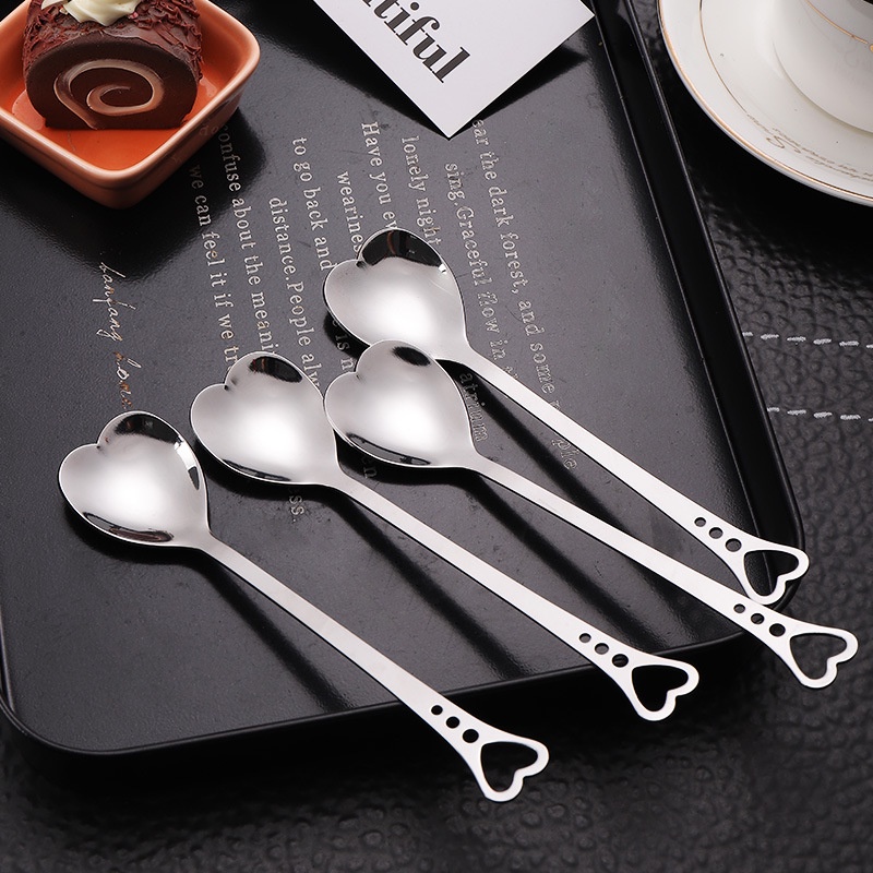 Spoons Stainless Steel Bentuk Hati Sendok Kopi Makanan Penutup Sendok Aduk Gula Kreatif Hari Valentine Peralatan Kopi Sendok Perak Peralatan Makan