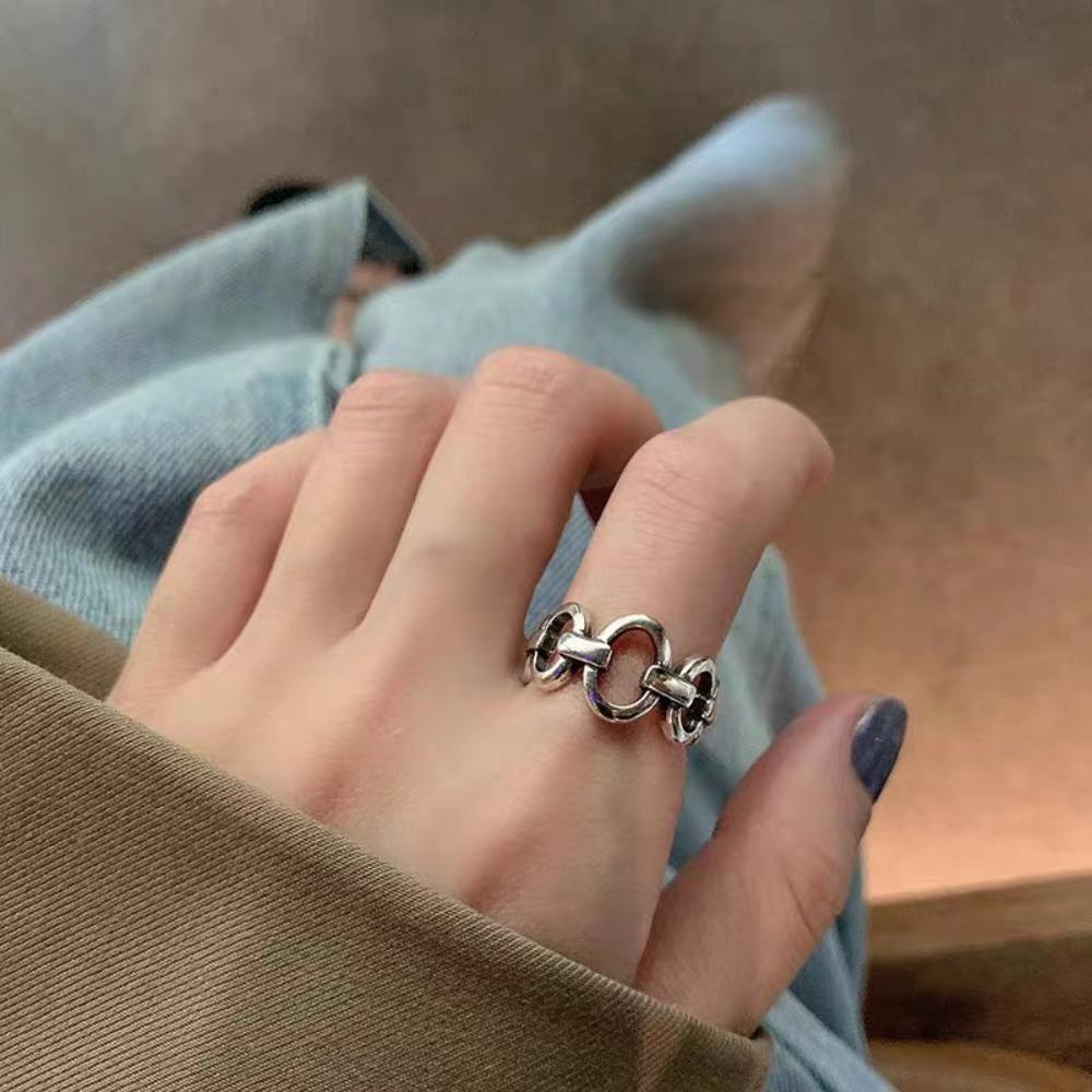 Mxbeauty Wanita Cincin Bulat Segar Fashion Perak Pasangan Perhiasan Enamel Klasik Jewelry Adjustable Gaya Korea Aksesoris