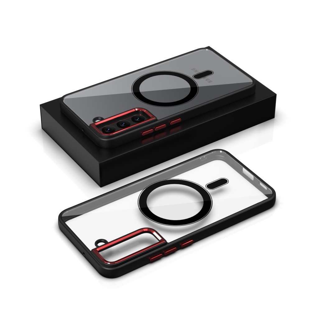 Case Magsafe Black Clear For Samsung S23 Ultra S23 Plus S23 Magnetic Charging Black Red - Purple