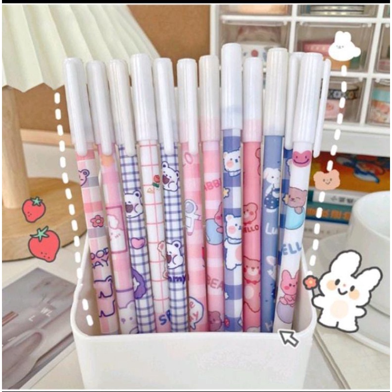 Paket 12 Pcs Pena Gel Pulpen Bisa Dihapus Ballpoint Tinta Viral