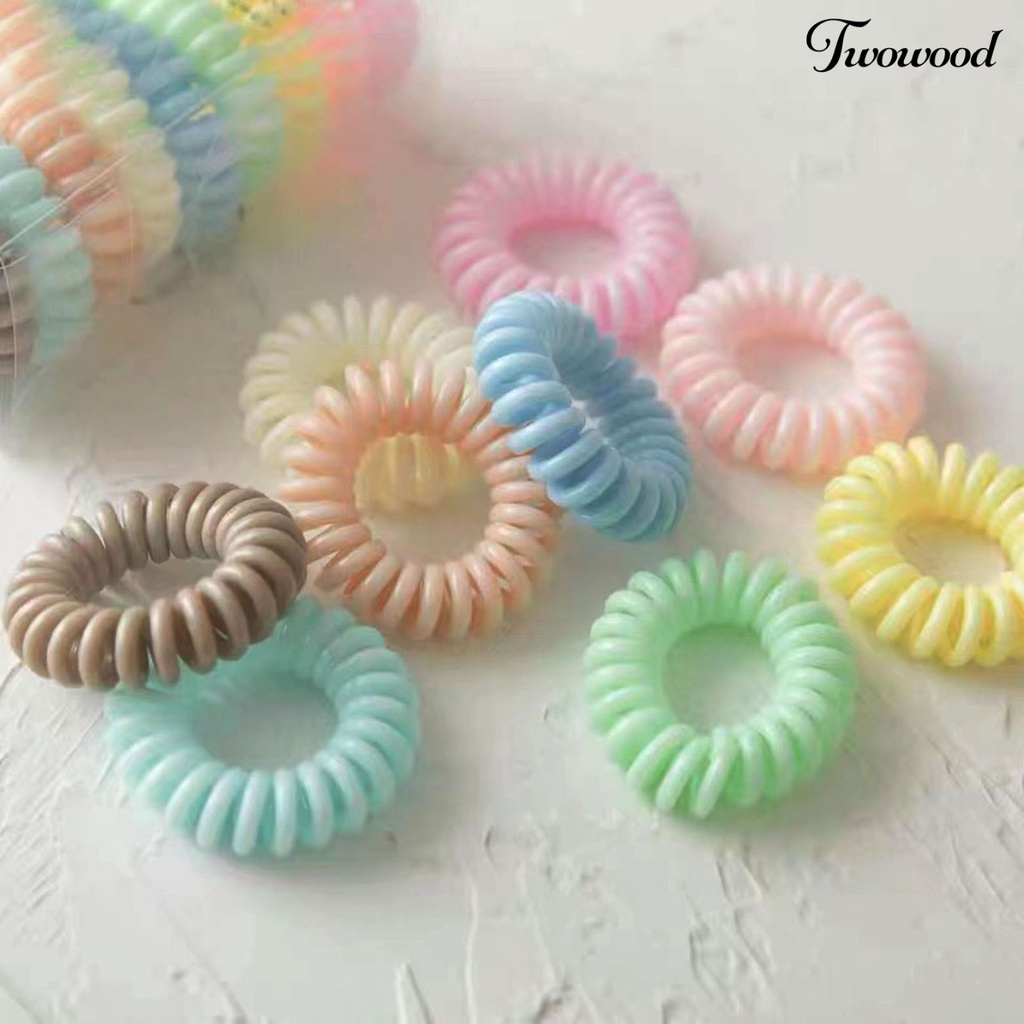 Twowood 9Pcs Warna Permen Anti Jatuh Ikat Rambut Ketat Karet Telepon Spiral Rambut Elastis Scrunchy Aksesoris Rambut