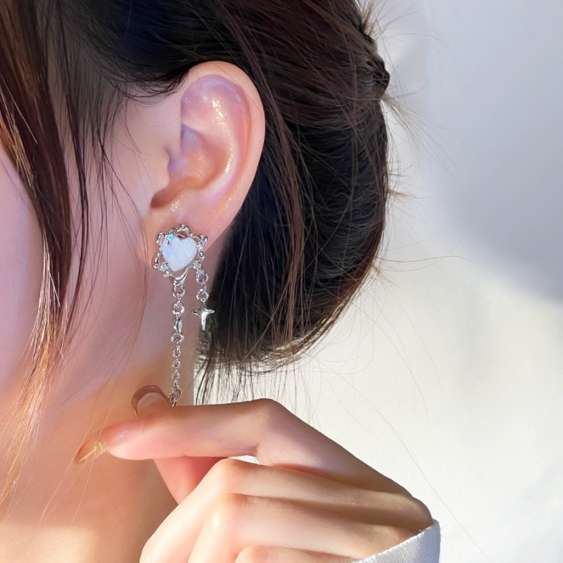 Anting Tetes Zirkon Hati Y2K Kristal Pentagram Anting Rumbai Untuk Wanita Fashion Perhiasan Aksesoris