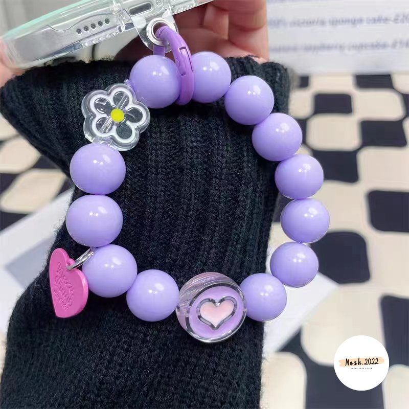 Ins Permen Warna Macaron Manik Gantung Rantai Telepon Pendek Ponsel Lanyard Lucu 3D Beruang Cinta Hati Bunga Pergelangan Tangan Tali Gelang Anti-lost Case Lanyard Gantungan Kunci Gadis Tas Aksesori