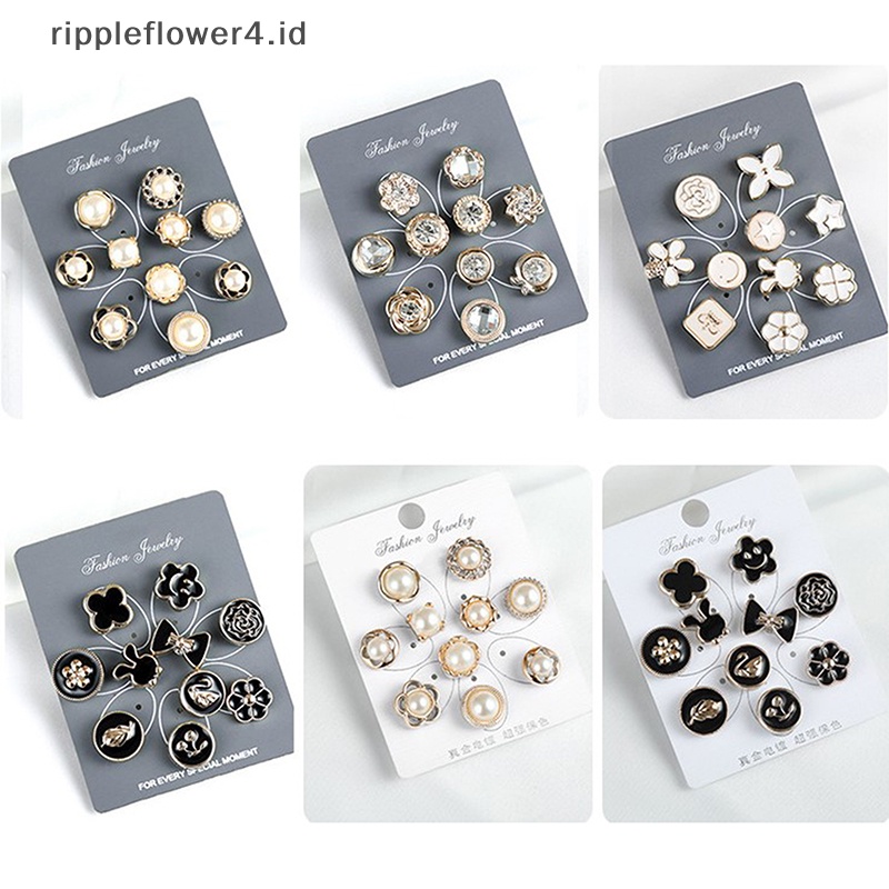 {rippleflower4.id} 10pcs /Set Lucu Praktis Anti-Silau Bros Dress Garis Leher Mutiara Pin Pakaian Fixe~