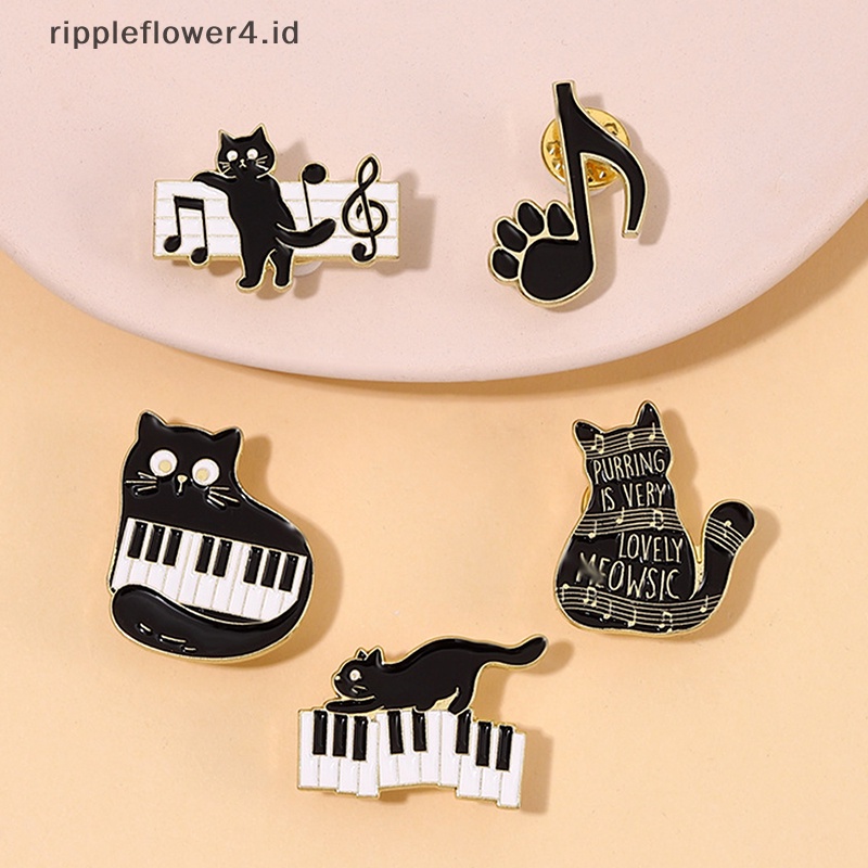 {rippleflower4.id} Kartun Kucing Bermain Piano Bros Simbol Musik Kucing Bros Aksesoris Pakaian Ransel Paduan Bros Lencana Enamel Kerah Pin~