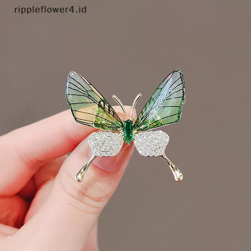{rippleflower4.id} Pin Bros Fashion Enamel Kristal Berlian Imitasi Tema Kupu-Kupu Untuk Wanita Niche Perhiasan Pakaian Gaun Syal Dekorasi~