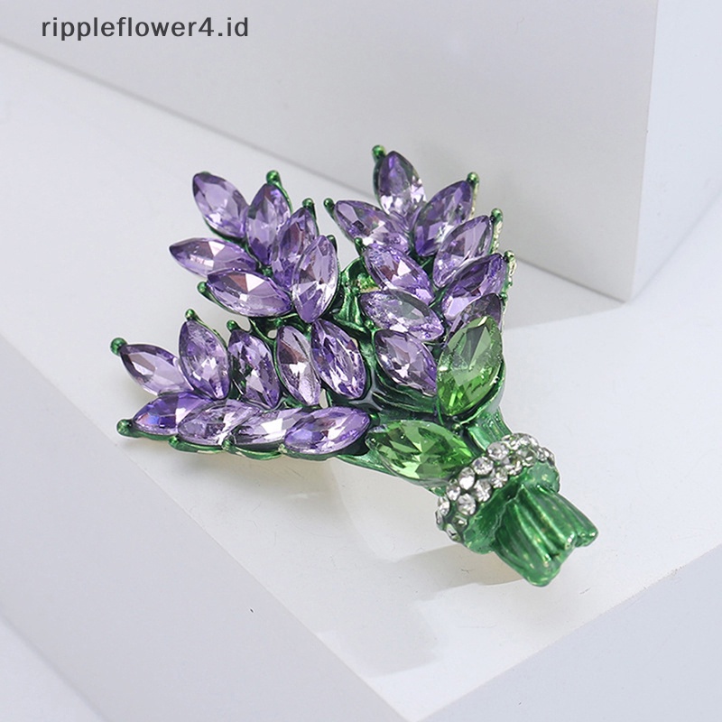 {rippleflower4.id} Wanita Bros Romantis Kristal Lavender Bunga Lapel Pin Alloy Tanaman Bros Kerah Pin Aksesoris Hadiah Perhiasan~