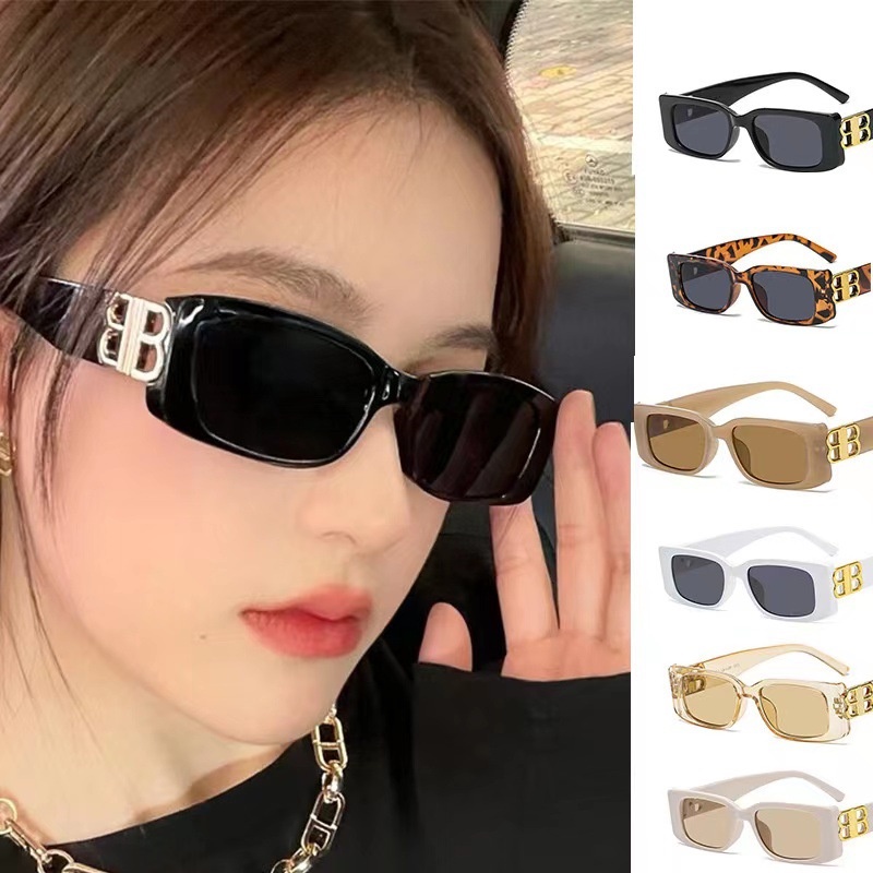 Ins Vintage Kacamata Hitam Wanita Kacamata Kotak Sederhana Fashion Sunglasses