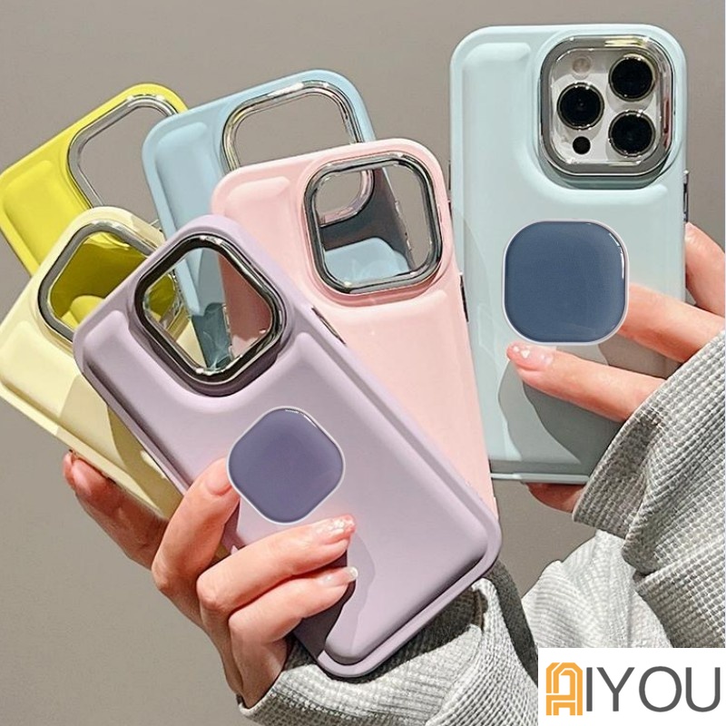 IPHONE Airbag anti Jatuh Fluorescent Candy Color Phone Case Warna Solid Tahan Debu Kompatibel Untuk Iphone14 7 8 plus x xs xr xsmax pro max mini 11 12 13 14 Dengan Tempat Ponsel Persegi