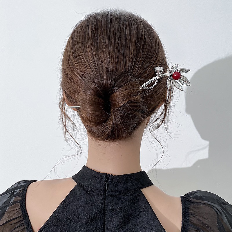 Gaya Kuno High-value Lotus Jepit Rambut Gaya Cina Hanfu Jepit Rambut Bulang Sederhana Modern Cheongsam Hairpin