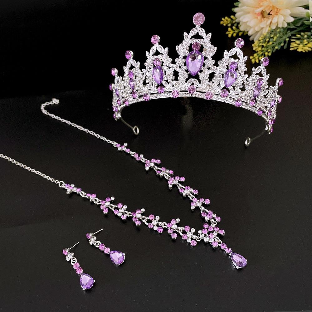 Mxbeauty Set Perhiasan Mahkota Pernikahan Hadiah Ulang Tahun Perhiasan Pesta Mengkilap Elegan Berlian Bertatahkan Berlian Imitasi Kristal Mahkota Kalung Anting Set