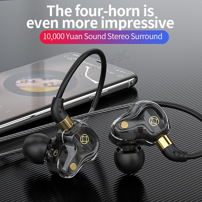 90° Tipe C/3.5mm Quad Core Dual Dynamic Earphone In Ear Wired Earphones Esports Game Earbuds Headset Olahraga Dengan Mic