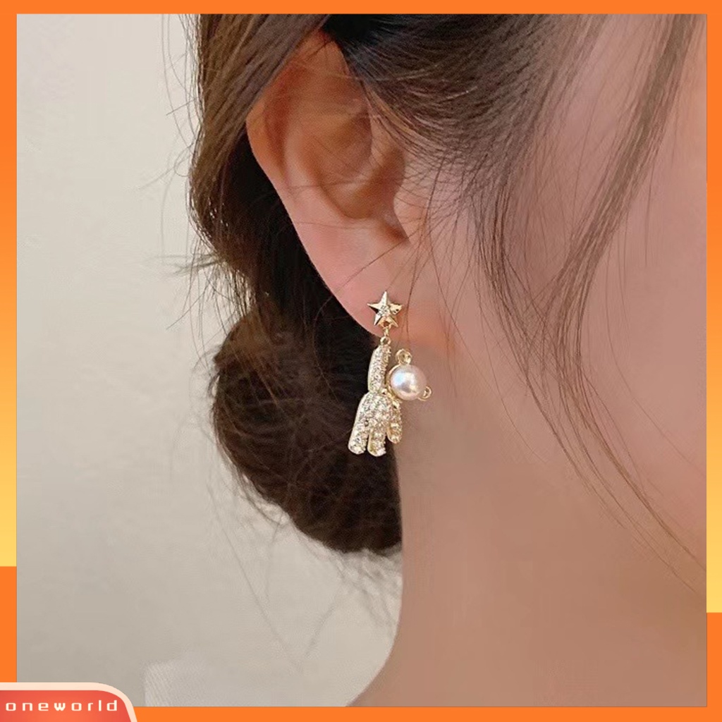 [WOD] 1pasang Drop Earrings Trendy Bentuk Beruang Alloy Wanita Chic Shiny Menjuntai Earrings Untuk Pesta