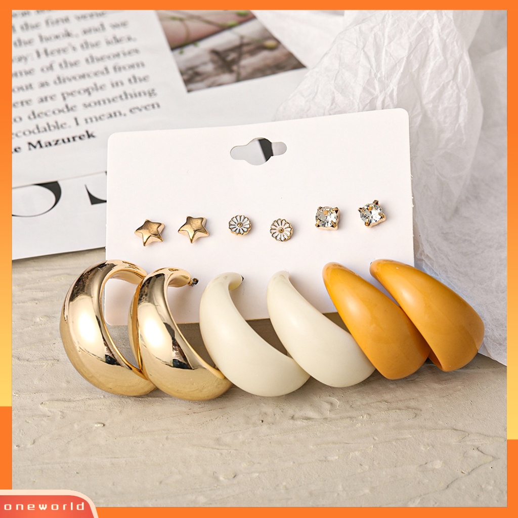 [WOD] 1set Anting Hoop Bentuk C Geometri Akrilik Sederhana Anting Menjuntai Ringan Untuk Pakaian Sehari-Hari