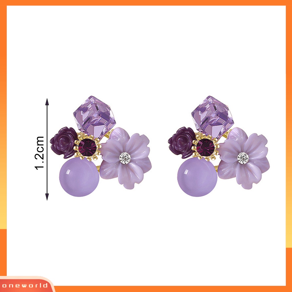 [WOD] 1pasang Wanita Ear Studs Bunga Berlian Imitasi Perhiasan Cubic Faux Crystal Stud Earrings Untuk Pacaran