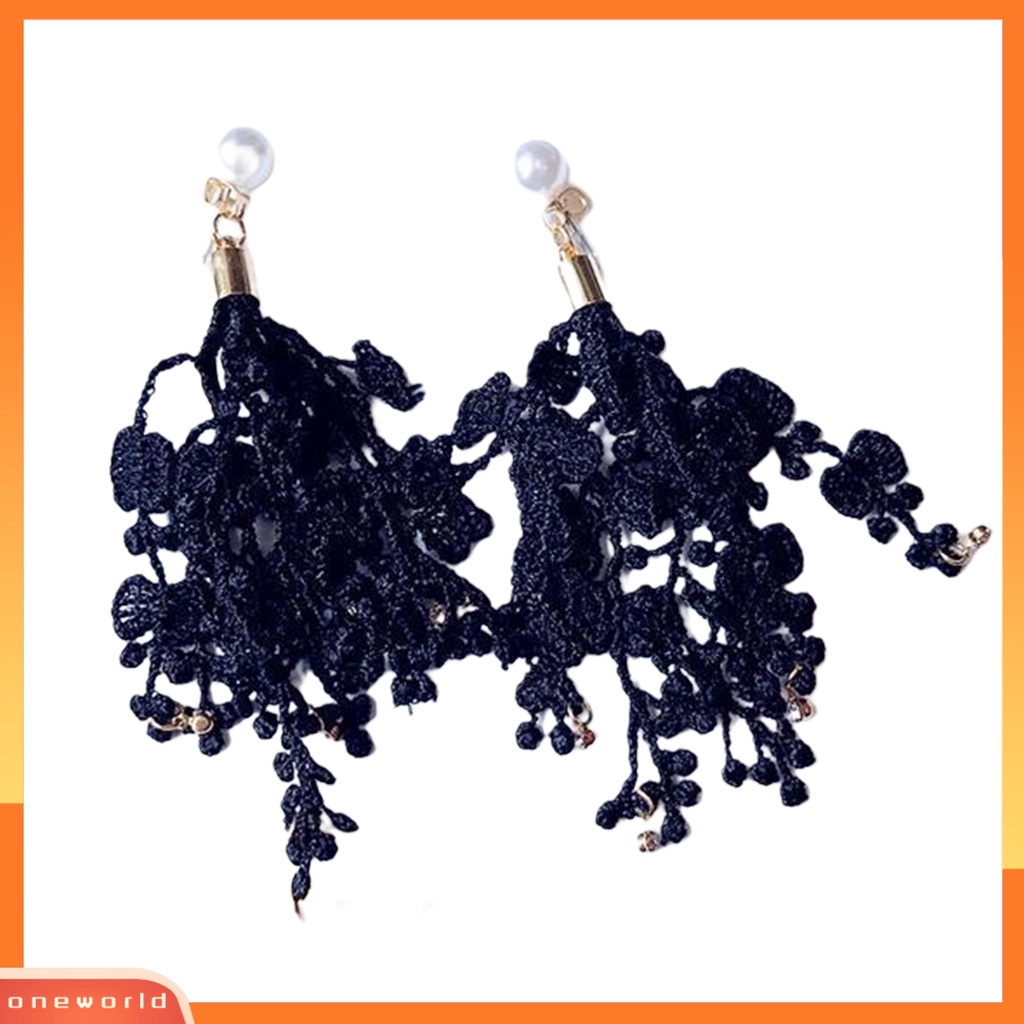 [WOD] B253 Drop Earrings Anti Alergi Hias Glittery Temperamen Wanita Rumbai Pita Mutiara Imitasi Anting Panjang Untuk Pacaran