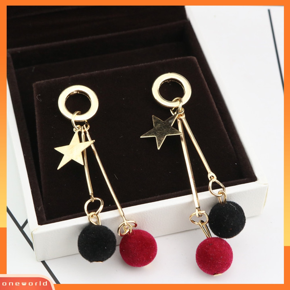 [WOD] Sederhana Bintang Berujung Lima Mewah Bola Menjuntai Panjang Wanita Ear Stud Earrings Hadiah
