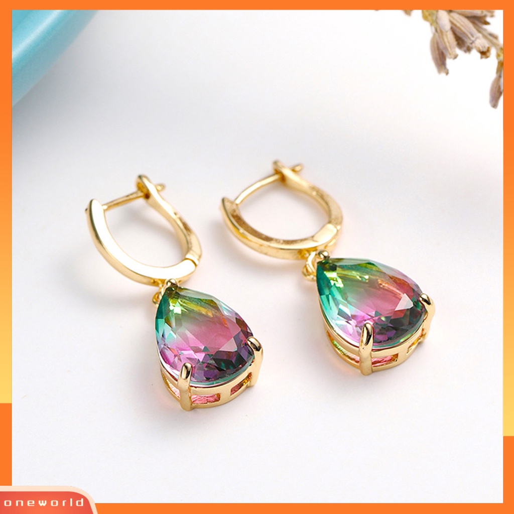 [WOD] Wanita Fashion Pir Bentuk Tetesan Air Berlian Imitasi Hoop Menjuntai Anting Hadiah Perhiasan